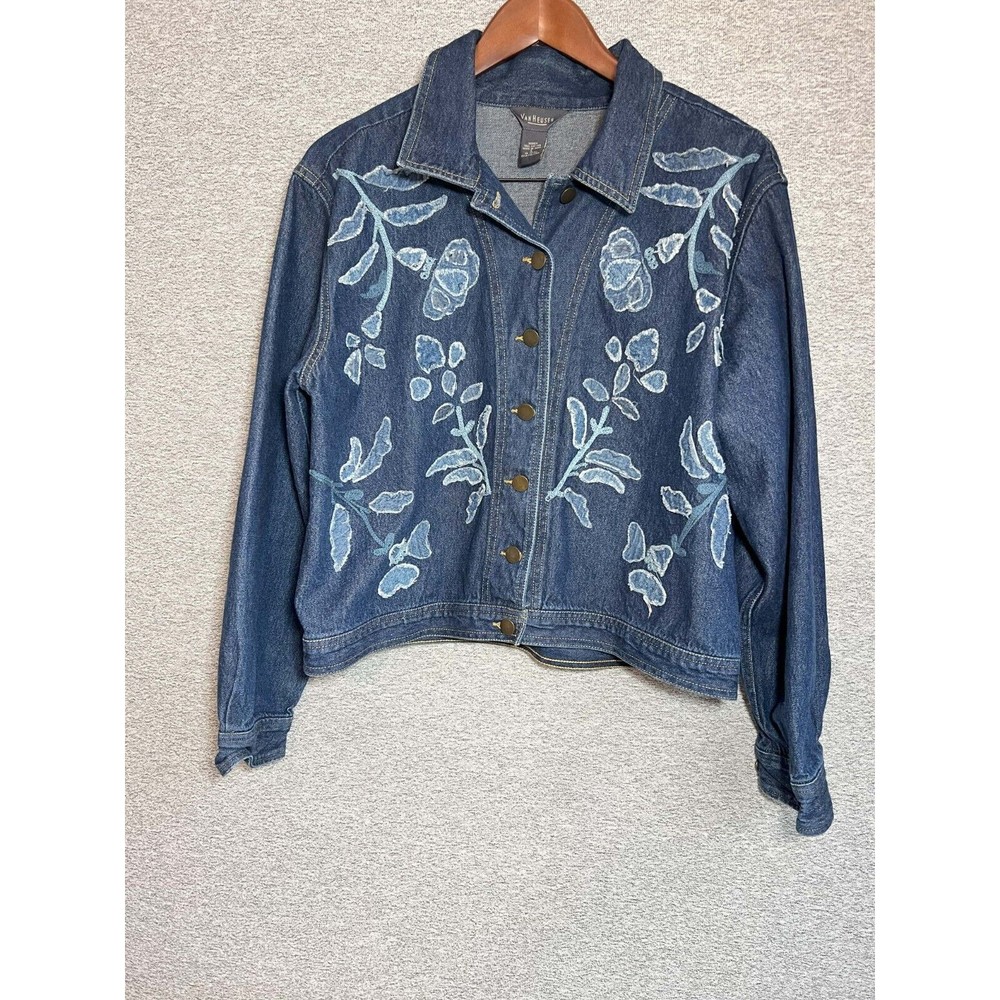 Van Heusen Dark Blue Denim Jacket with Light Blue Floral Embroidery